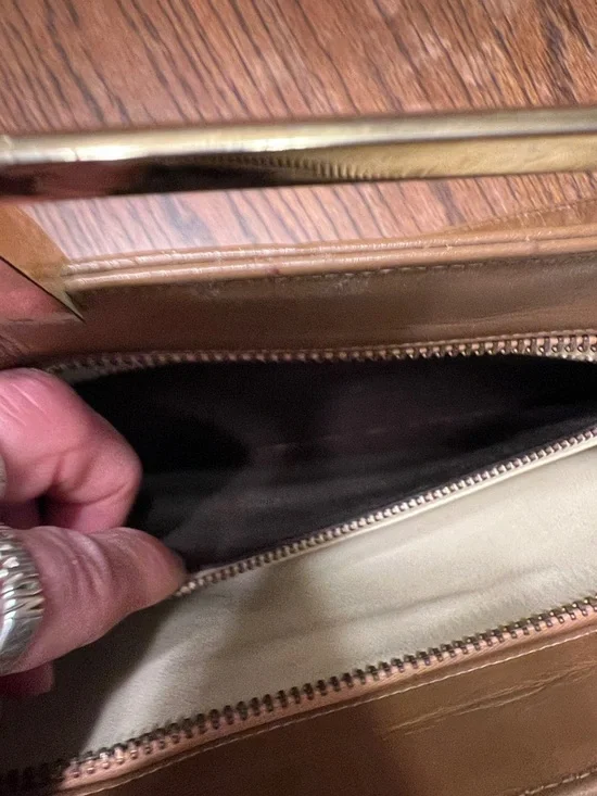 Vintage Caprice 1970’s Tan Leather Satchel with Multicolor Snakeskin Accent - Picture 9 of 12